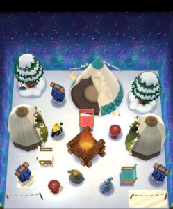 ポケ森のタクミの挑戦状の雪山キャンプ隊の指定家具設置後